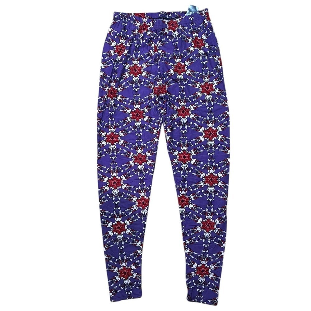 Agnes & Dora Purple Floral Print Leggings L Soft Stretch Pull On Comfy NWT